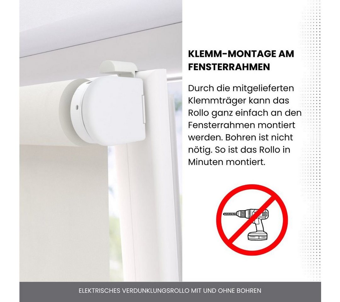 Elektrisches Rollo Verdunklungsrollo mit Zugmotor aufladbarer Motor, Plisseeonline, verdunkelnd, Fensterrahmen Montage ohne Bohren und Wand-, oder Deckenmontage – Bild 3 von 4