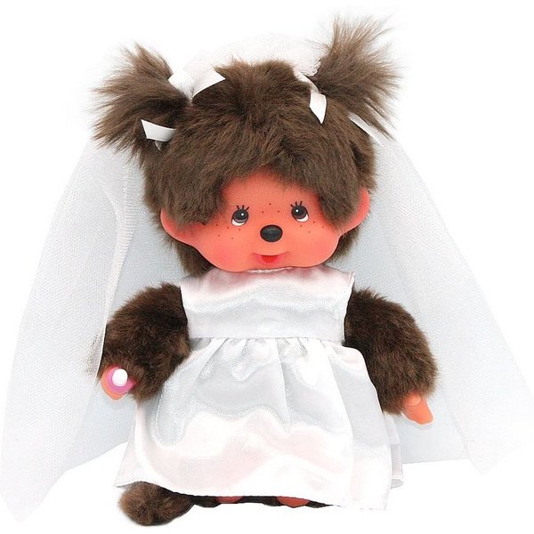 Monchhichi Plüschfigur Braut Mädchen 20 cm Monchhichi Puppe im Hochzeits-Kleid & Schleier