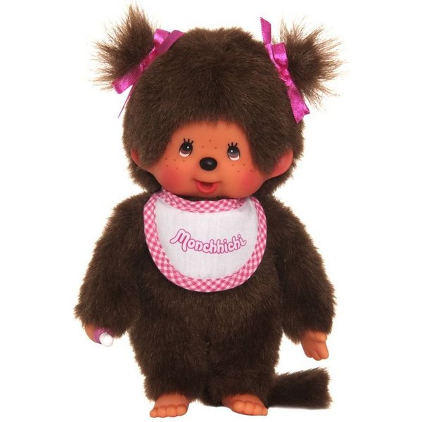 Monchhichi Plüschfigur Mädchen mit Zöpfen 20 cm Monchhichi Puppe 2 Zöpfe und Lätzchen