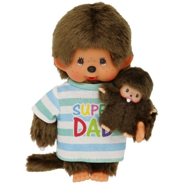 Monchhichi Plüschfigur Super Dad mit Kind 20 cm Monchhichi Puppe Junge Papa mit Baby