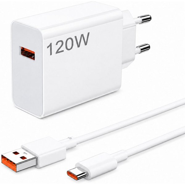 PlugUp 120W Hyper Charger Xiaomi USB-C Ladegerät 67W/90W/120W Smartphone-Ladegerät (6000 mA, Set, Inkl. 1m 6A USB-A auf USB-C Ladekabel, HyperCharger für Xiaomi