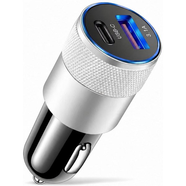 PlugUp Auto Ladegerät USB-C 3.1 & USB-A QC KFZ-Ladeadapter Zigarettenanzünder USB-Ladegerät (Universelles KFZ-Ladegerät USB-C & USB-A für Smartphone und USB-Ger