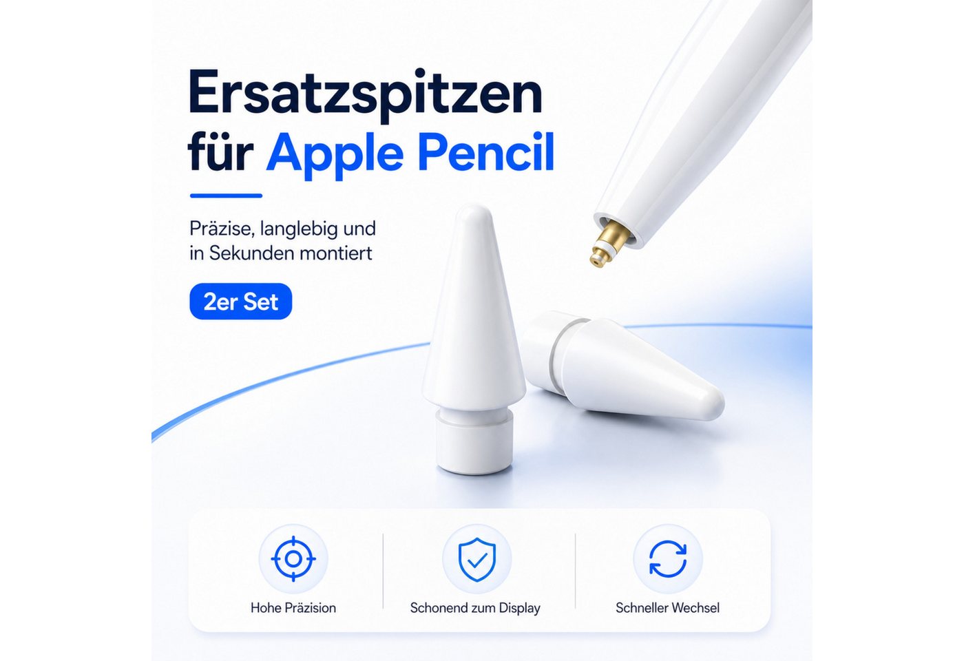 PlugUp Eingabestift Spitze für Apple Pencil 1. 2. Pro & USB-C Generation Ersatzspitze (Spar-Set, 4-St., 4-teilig) 4x Ersatzspitzen für Apple Pencil 1. Generatio – Bild 2 von 5