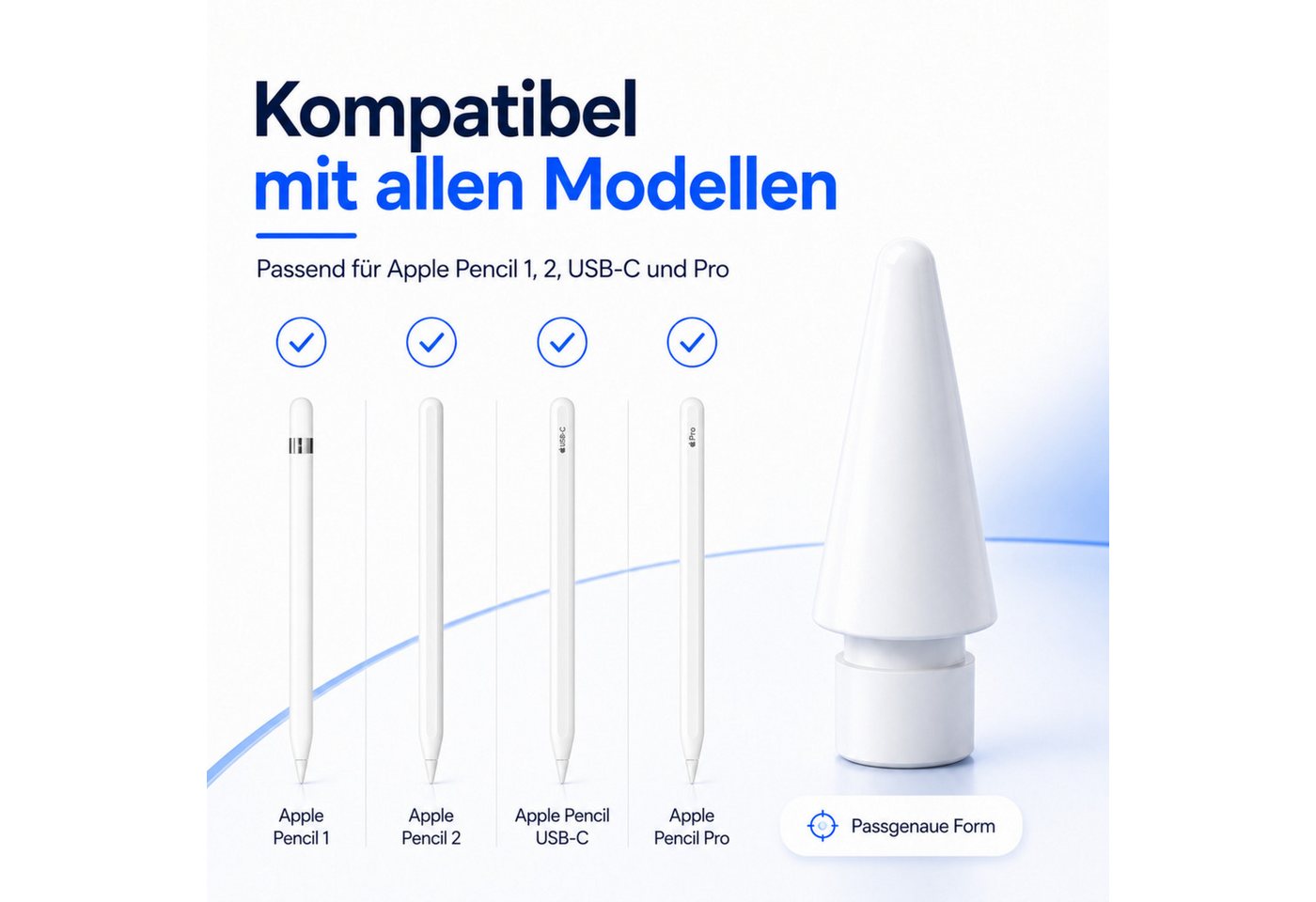 PlugUp Eingabestift Spitze für Apple Pencil 1. 2. Pro & USB-C Generation Ersatzspitze (Spar-Set, 4-St., 4-teilig) 4x Ersatzspitzen für Apple Pencil 1. Generatio – Bild 3 von 5