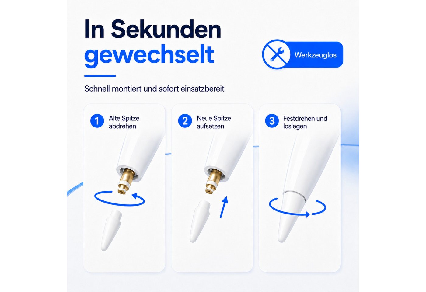 PlugUp Eingabestift Spitze für Apple Pencil 1. 2. Pro & USB-C Generation Ersatzspitze (Spar-Set, 4-St., 4-teilig) 4x Ersatzspitzen für Apple Pencil 1. Generatio – Bild 4 von 5