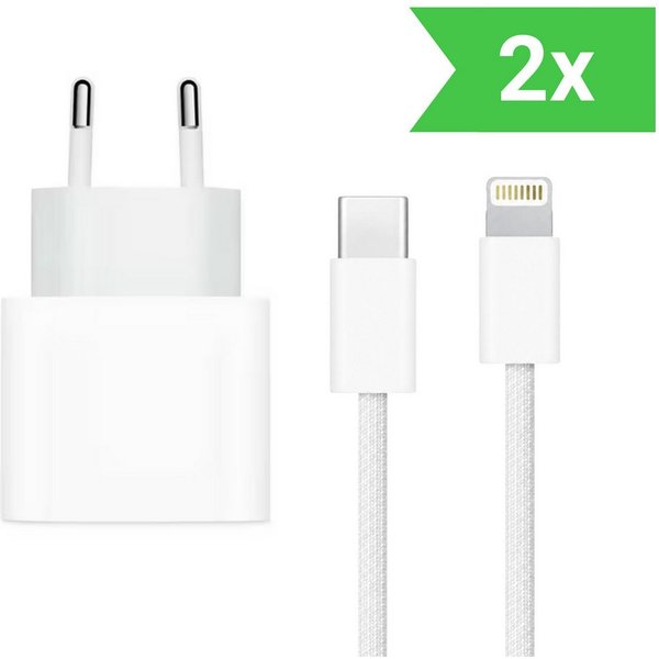 PlugUp Ladegerät mit iPhone Lightning Ladekabel iPhone 11 12 13 14 Pro Max SE USB-Ladegerät (2220 mA, Set, 2-tlg., 2-teiliges Ladeset, 20W USB-C Schnellladegerä