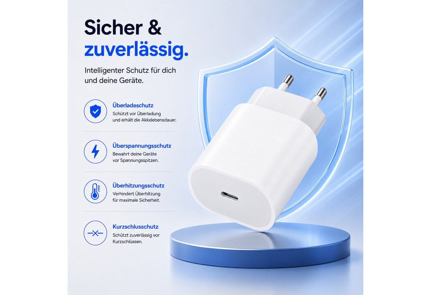 PlugUp Ladegerät mit iPhone USB-C Ladekabel iPhone 15 16 17 Pro Max Air Plus USB-Ladegerät (2220 mA, Set, 1-tlg., 2-teiliges Set, 20W USB-C Schnellladegerät für – Bild 4 von 5