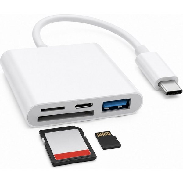 PlugUp Speicherkartenleser SD-Kartenleser 4 in 1 Speicherkartenleser SD- & microSD Card Reader, 4in1 Adapter mit SD, microSD, USB 3.0 und USB-C