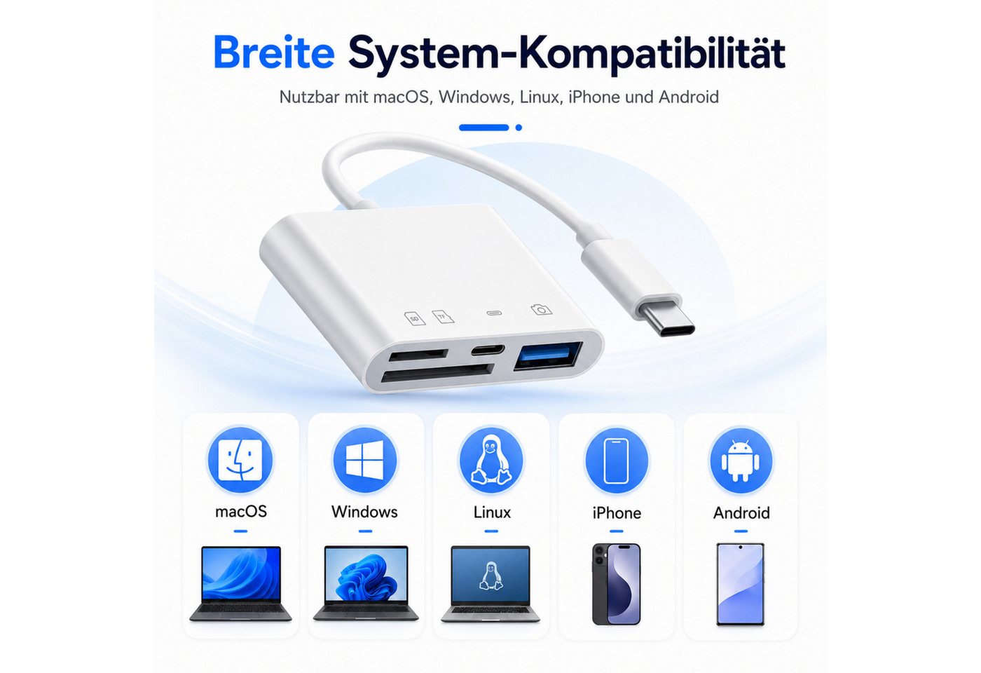 PlugUp Speicherkartenleser SD-Kartenleser 4 in 1 Speicherkartenleser SD- & microSD Card Reader, 4in1 Adapter mit SD, microSD, USB 3.0 und USB-C – Bild 4 von 5