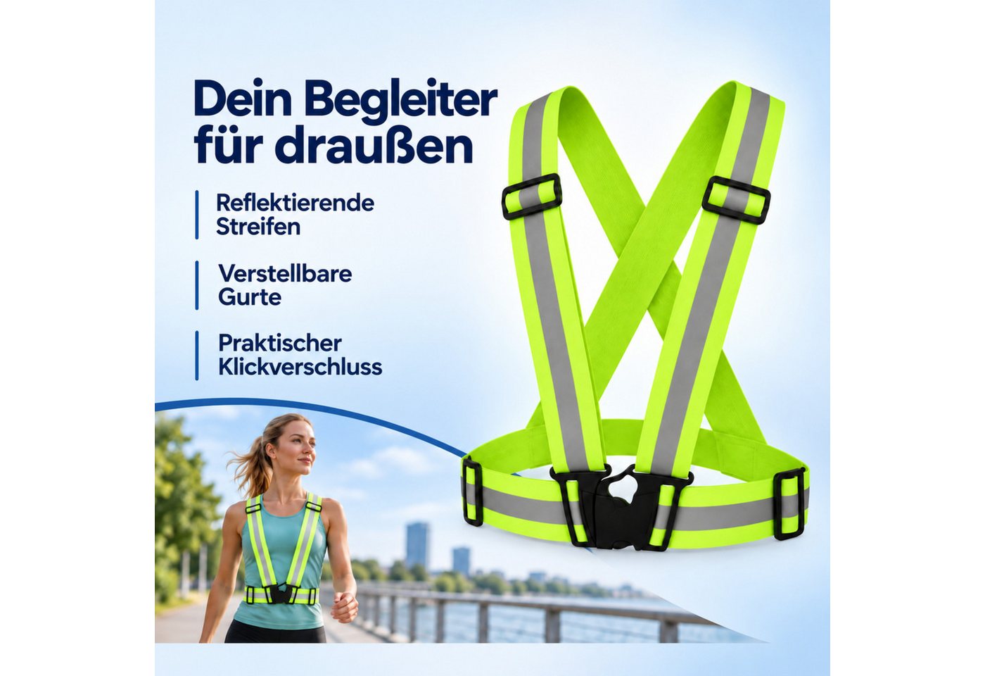 PlugUp Warnweste reflektierende Sicherheitsweste verstellbar für Joggen & Fahrradfahren Warnweste zum Fahrradfahren, Joggen & weitere Outdoor-Aktivitäten – Bild 5 von 5