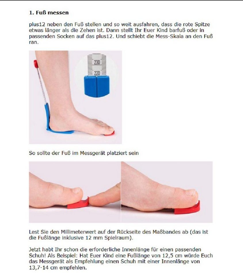 Plus 12 Messschieber - Optimal für Kinderfüße, Schuhmessgerät, Blaues Fußmessgerät, Markenunabhängig einsetzbar – Bild 4 von 5
