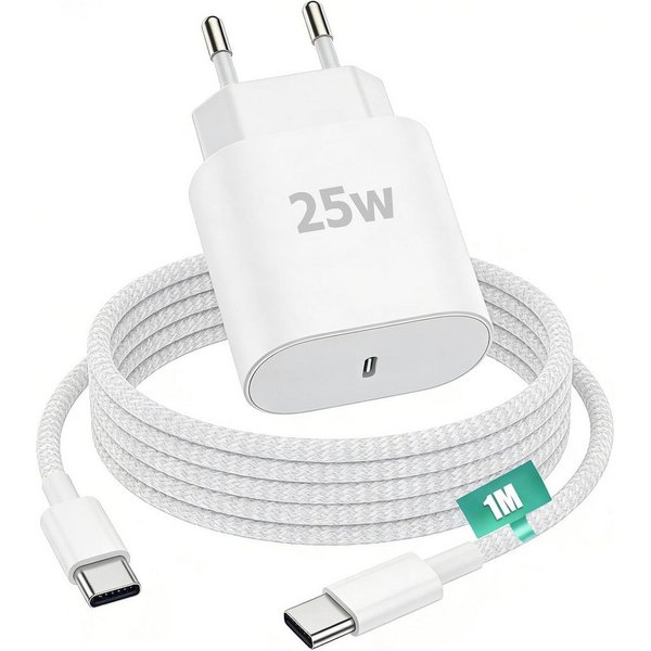POCOJAO 25W USB-C Ladegerät mit Ladekabel 1m 1,5m 2m 2,5m 3m Schnelllade-Gerät (3000 mA, 25W USB-C Netzteil inklusive Ladekabel, Kabellänge 1 m bis 3 m wählbar,