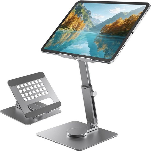POCOJAO Tablet-Ständer iPad Tablet Ständer 360° drehbar höhenverstellbar Aluminium Silber, (bis 16,5 Zoll, Faltbarer Tablet- und Smartphone-Ständer für Schreibt