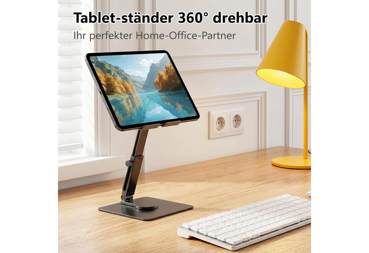 POCOJAO Tablet-Ständer iPad Tablet Ständer 360° drehbar höhenverstellbar Aluminium, (bis 16,5 Zoll, Faltbarer Tablet- und Smartphone-Ständer für Schreibtisch un – Bild 5 von 5