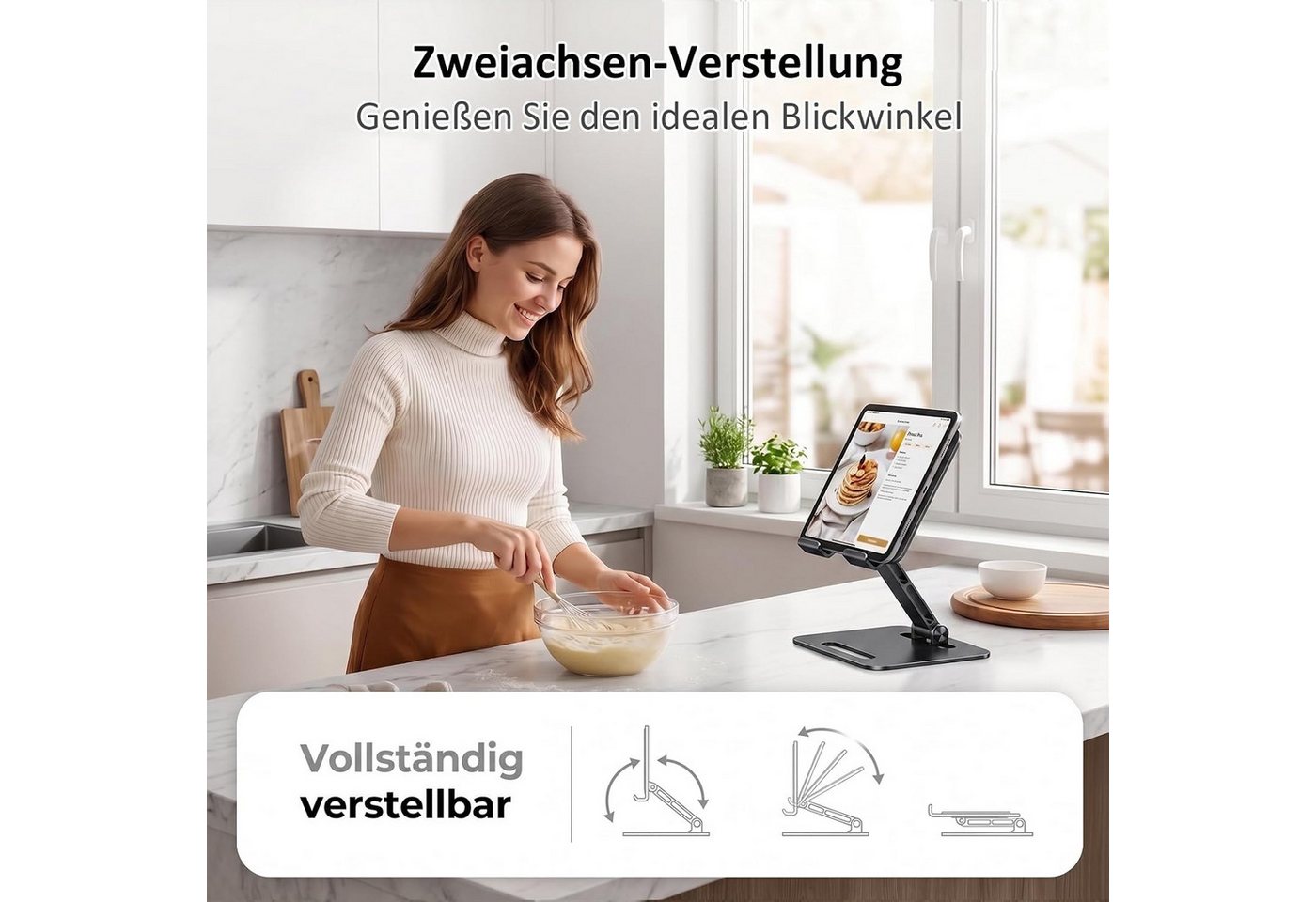 POCOJAO Tablet-Ständer Tablet Ständer Tisch höhenverstellbar faltbar für iPad 4–14 Zoll, (bis 14 Zoll, Tablet-Ständer, Faltbarer Tablet-Ständer für 4–14 Zoll hö – Bild 3 von 5