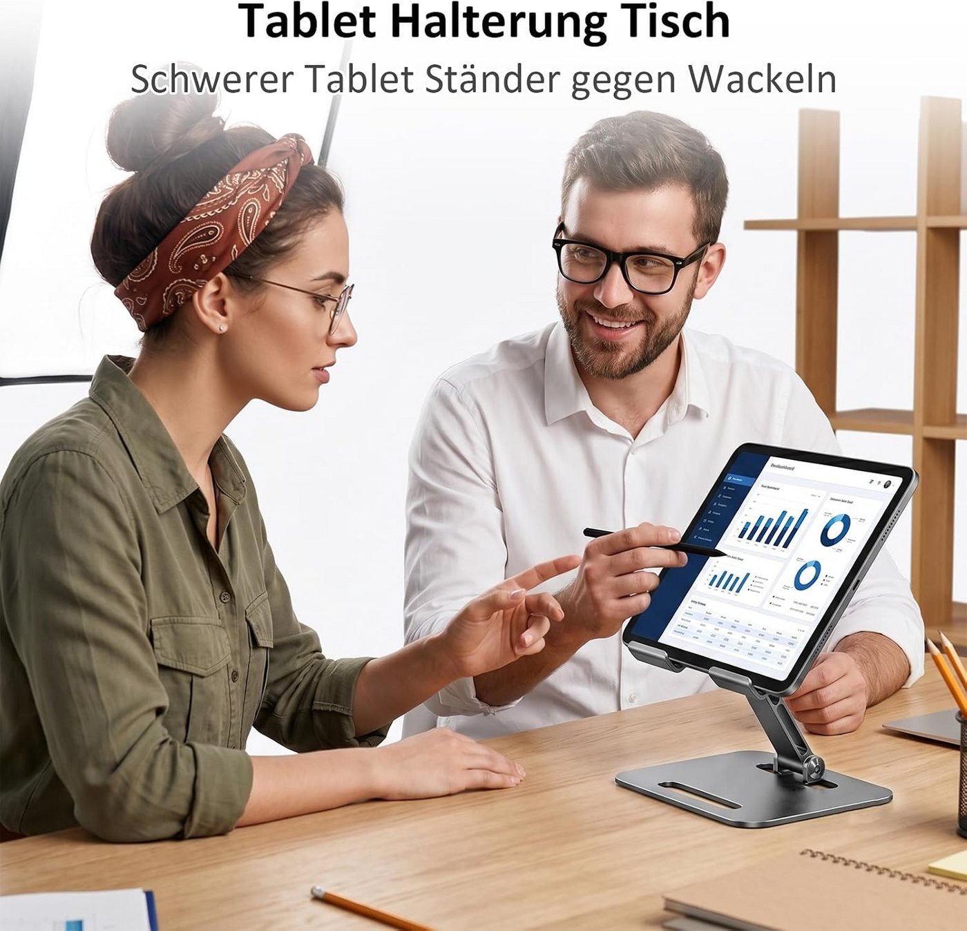 POCOJAO Tablet-Ständer Tablet Ständer Tisch höhenverstellbar faltbar für iPad 4–14 Zoll, (bis 14 Zoll, Tablet-Ständer, Faltbarer Tablet-Ständer für 4–14 Zoll hö – Bild 4 von 5