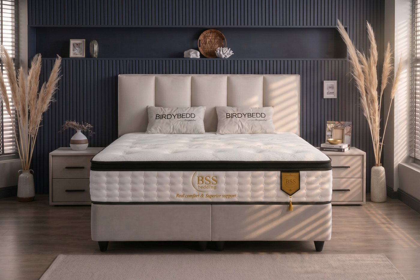 Pointhome Boxspringbett mit Bettkasten, Bett mit Matratze & Stauraum, mit/ohne Nachttisch (140x200 cm, 1 Bettkopfteil, 1x H3 Matratze, 2 Bettkasten, 2 optionale – Bild 2 von 5