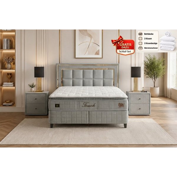 Pointhome Boxspringbett mit Matratze & Stauraum, Bett mit Bettkasten, Touch, H2/H3 (1x H3 Matratze, 2x Bettkasten, 1x Bettkopfteil, 2 optionale Nachttisch), 7 Z