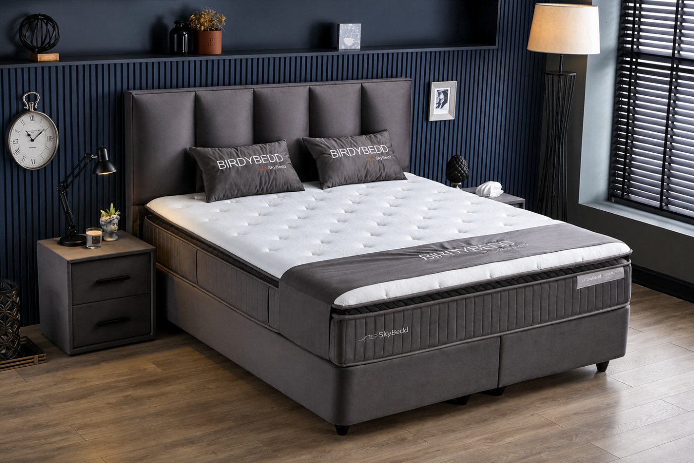 Pointhome Boxspringbett mit Matratze & Stauraum, Bett mit Bettkasten, mit/ohne Nachttisch (140x200 cm, 1 Bettkopfteil, 1x H3/H4Matratze, 2 Bettkasten, Nachtkomm – Bild 2 von 5