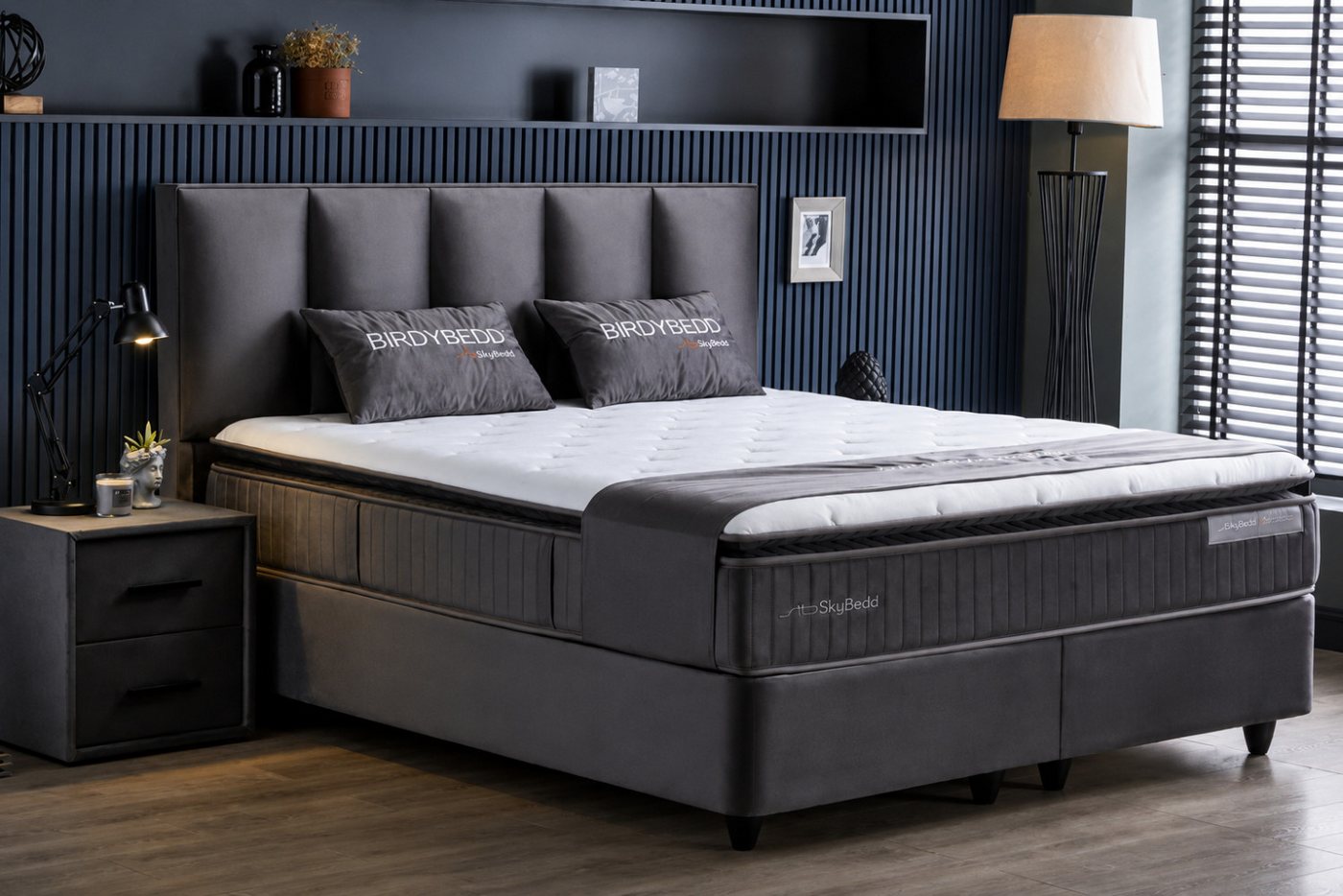 Pointhome Boxspringbett mit Matratze & Stauraum, Bett mit Bettkasten, mit/ohne Nachttisch (140x200 cm, 1 Bettkopfteil, 1x H3/H4Matratze, 2 Bettkasten, Nachtkomm – Bild 4 von 5
