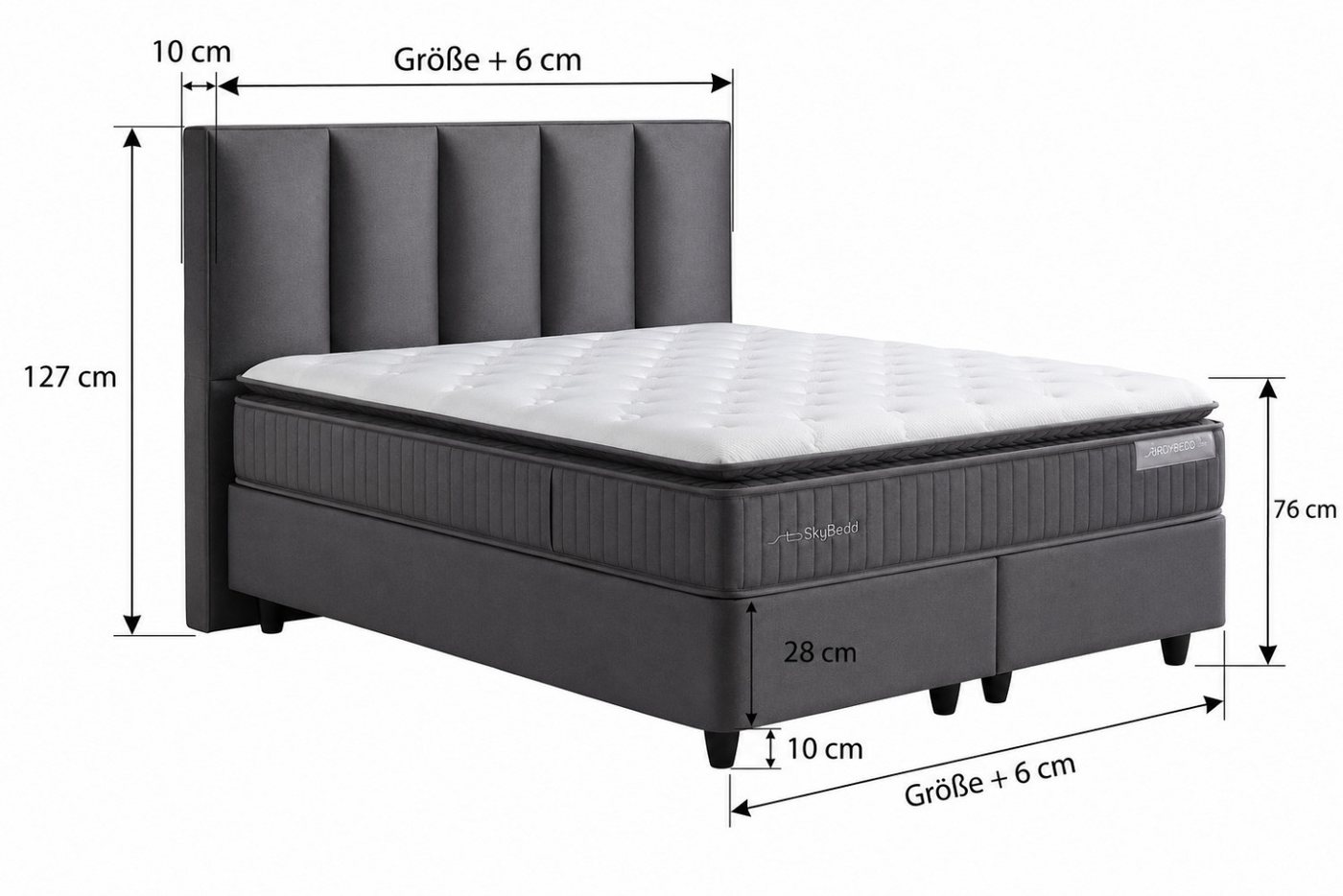 Pointhome Boxspringbett mit Matratze & Stauraum, Bett mit Bettkasten, mit/ohne Nachttisch (140x200 cm, 1 Bettkopfteil, 1x H3/H4Matratze, 2 Bettkasten, Nachtkomm – Bild 5 von 5