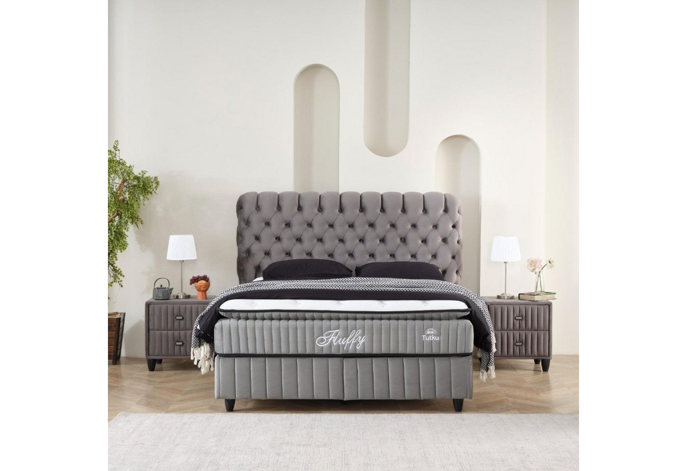Pointhome Boxspringbett mit Matratze & Stauraum, Bett mit Bettkasten, ohne oder mit Nachttisch (140x200 cm, 1x H3 Matratze, 2x Bettkasten, 1x Bettkopfteil, Opti – Bild 2 von 5