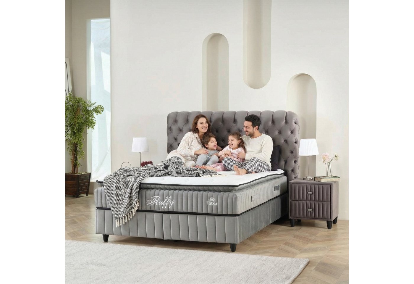 Pointhome Boxspringbett mit Matratze & Stauraum, Bett mit Bettkasten, ohne oder mit Nachttisch (140x200 cm, 1x H3 Matratze, 2x Bettkasten, 1x Bettkopfteil, Opti – Bild 3 von 5