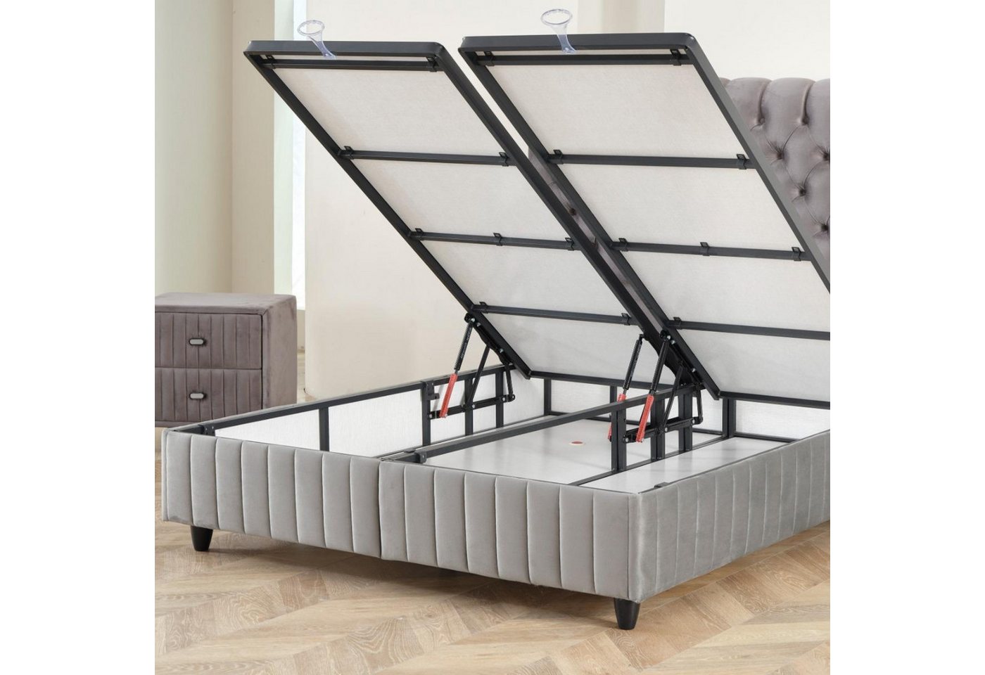 Pointhome Boxspringbett mit Matratze & Stauraum, Bett mit Bettkasten, ohne oder mit Nachttisch (140x200 cm, 1x H3 Matratze, 2x Bettkasten, 1x Bettkopfteil, Opti – Bild 4 von 5