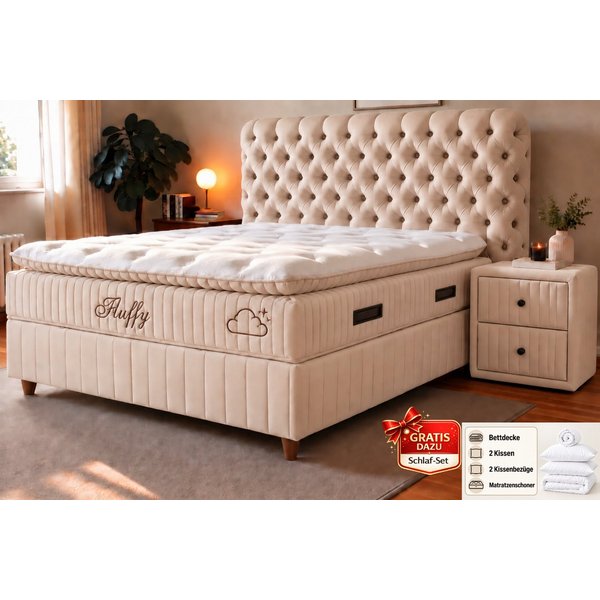 Pointhome Boxspringbett Set, Bss Bedding, Fluffy, Bett-Set ohne oder mit Nachttischen (Stauraum & Taschenfederkernmatratze, 1x H3 Matratze, 2x Bettkasten, 1x Be