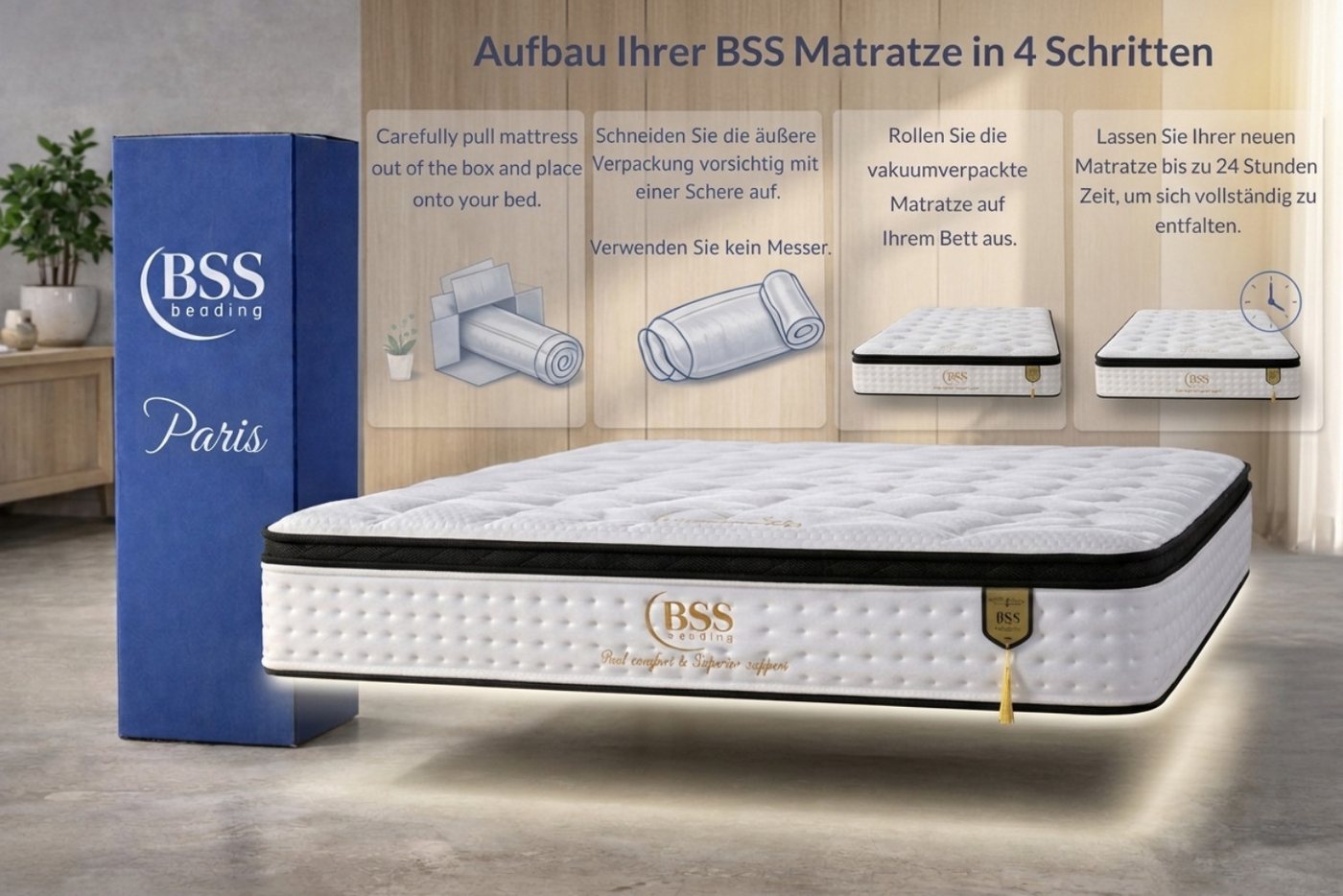 Taschenfederkernmatratze, 7-Zonen Federkernmatratze, Höhe 33 cm, H3, Topper, Pointhome, (90x200 cm, Hyper & Extra Komfort Schaum, Komfortschicht), Topper Integr – Bild 5 von 5