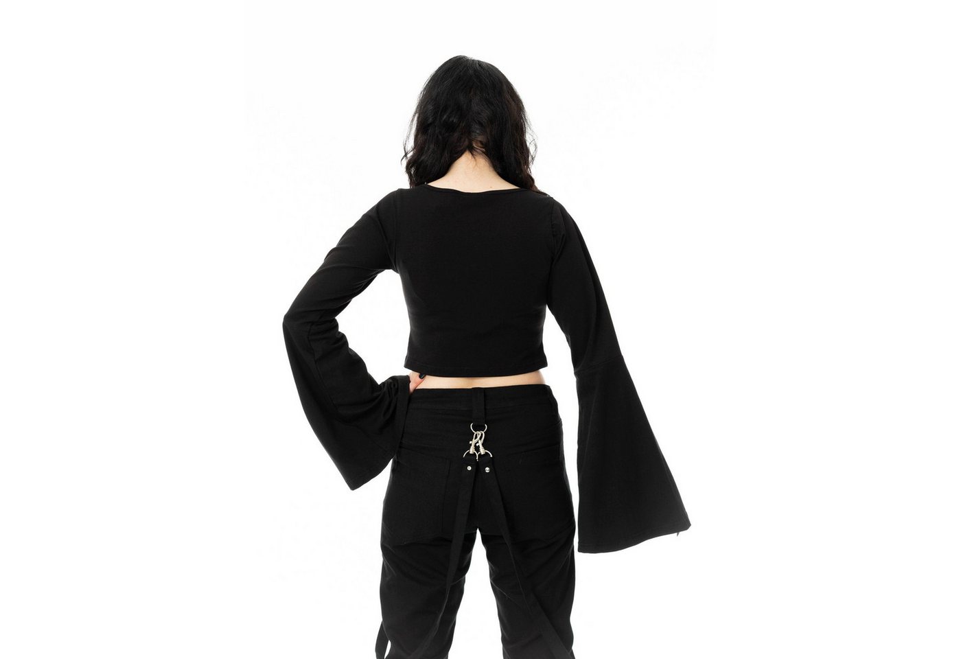 Poizen Industries Crop-Top Eclipse Langarm Oberteil Pentagramm Glockenärmel – Bild 2 von 5