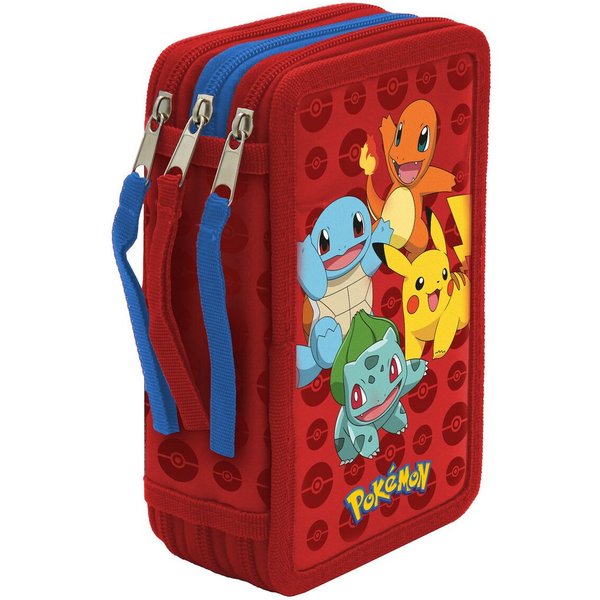 POKÉMON Federmäppchen gefüllt 3 Fächer Schreibwaren Set Schule Zuhause, (Spar-Set, 39-tlg)