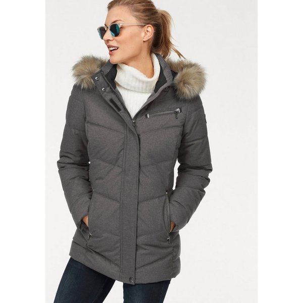 Polarino Steppjacke mit abnehmbarer Kapuze, mit Fellimitat, viele Taschen
