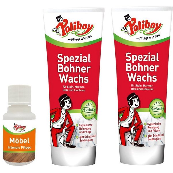 poliboy 6325001, 2er Spezial Bohner Wachs + Möbel Probe Fussbodenreiniger