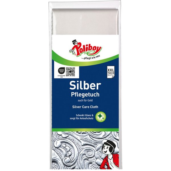 poliboy Silber Pflege - 28x37cm Pflegetuch (37x28 cm, Spezialpoliertuch zur Pflege und Reinigung - Made in Germany)