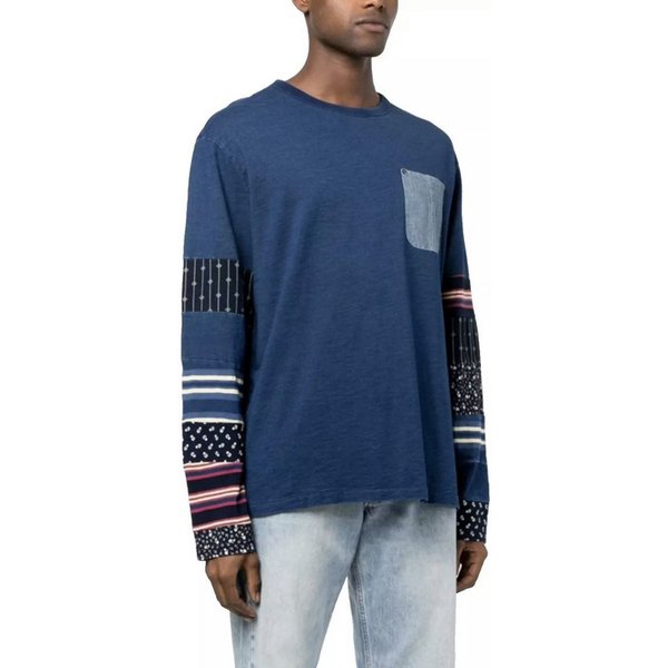 Polo Ralph Lauren Longsleeve Patchwork Dyed Indigo Langarmshirt Sweatshirt Brusttasche aus japanischem Chambray mit Metallnieten