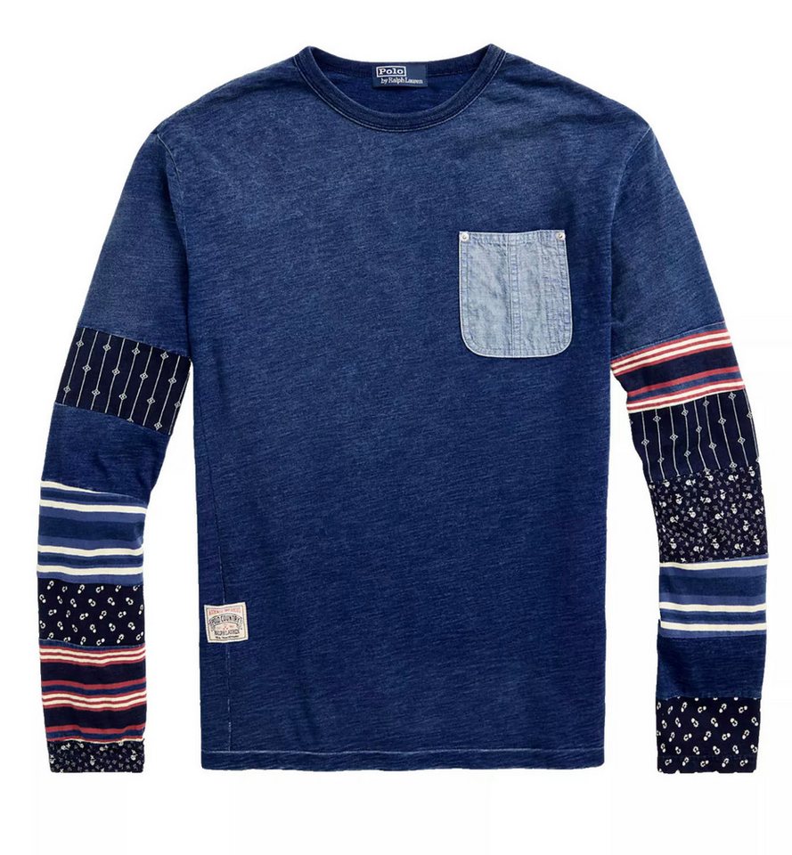 Polo Ralph Lauren Longsleeve Patchwork Dyed Indigo Langarmshirt Sweatshirt Brusttasche aus japanischem Chambray mit Metallnieten – Bild 2 von 5