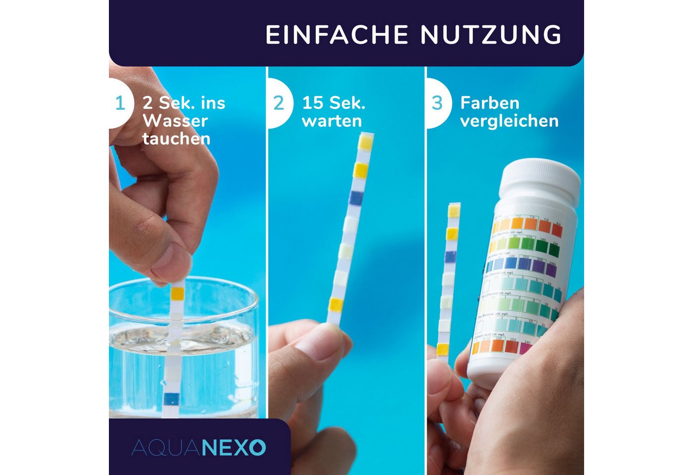 AquaNexo Pool-Wassertest Aquanexo Teststreifen 7-in-1, pH und Chlor Wassertester 100 st. – Bild 4 von 5