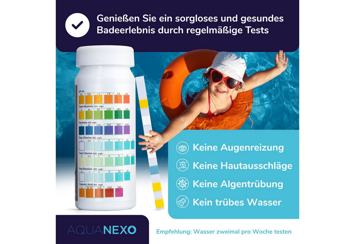 AquaNexo Pool-Wassertest Aquanexo Teststreifen 7-in-1, pH und Chlor Wassertester 100 st. – Bild 5 von 5