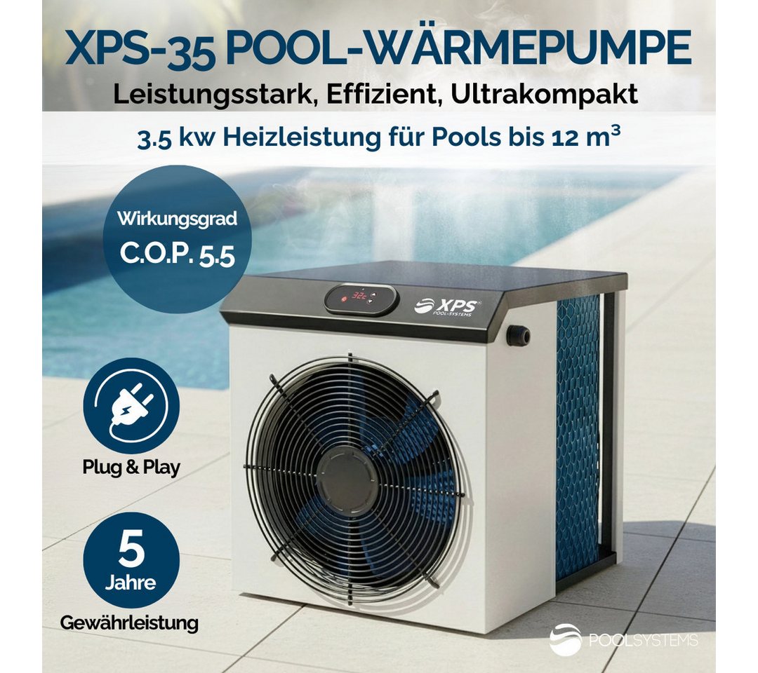 POOLSYSTEMS Pool-Wärmepumpe XPS-35 3,5 kW, 3.500 Watt bei nur 590 Watt Stromaufnahme – Bild 2 von 5