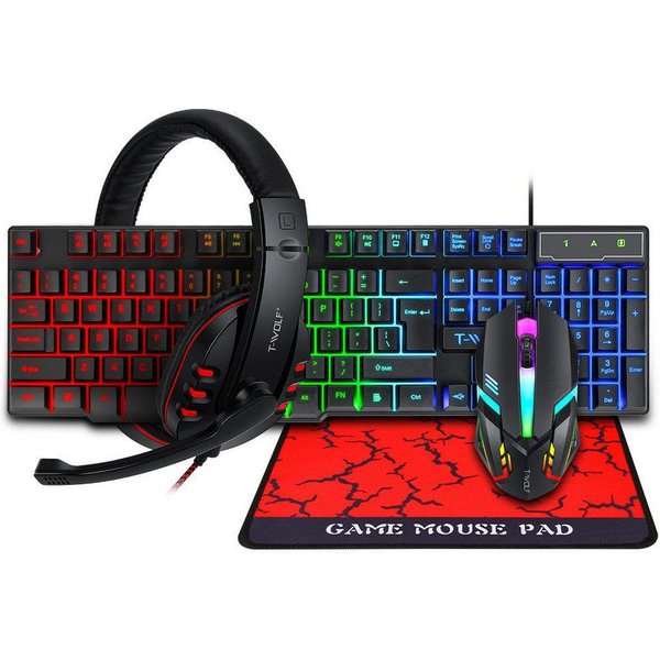 POPOLIC 4-in-1 Gaming-Tastatur und Maus-Set, mit Headset und Mauspad Gaming-Tastatur (4 Stück Tastatur)