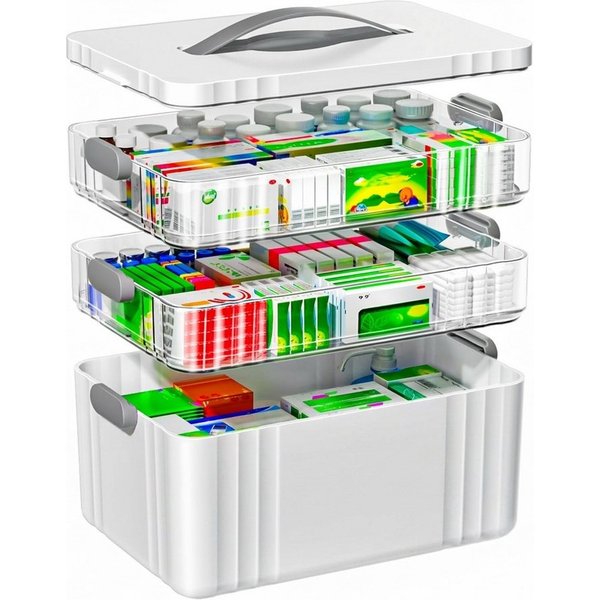 POPOLIC Aufbewahrungsbox Transparente Medikamentenaufbewahrungsbox, dreistufig, tragbar