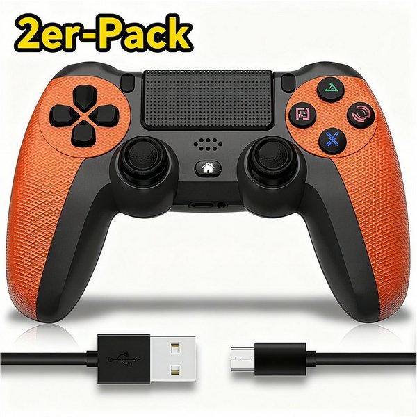 POPOLIC Controller für PS4 Mobile, Dualshock,Wireless PC-Controller (6-Achsen, LED-Licht, Touchpanel, Kopfhörerbuchse, inkl. Ladekabel, 2 St., 600-mAh-Akku, Beq