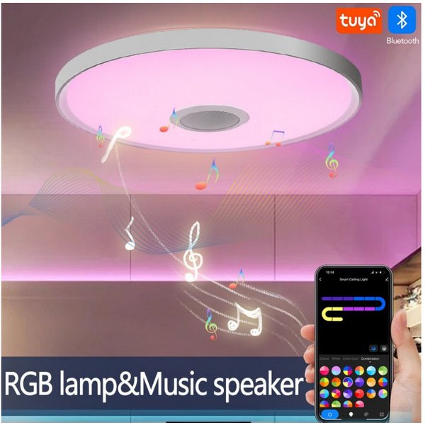 POPOLIC Deckenleuchte LED Deckenlampe RGB Bluetooth Lautsprecher Fernbedienung APP-Steuerung, LED fest integriert, Dimmbar mit Fernbedienung und APP-Steuerung, 