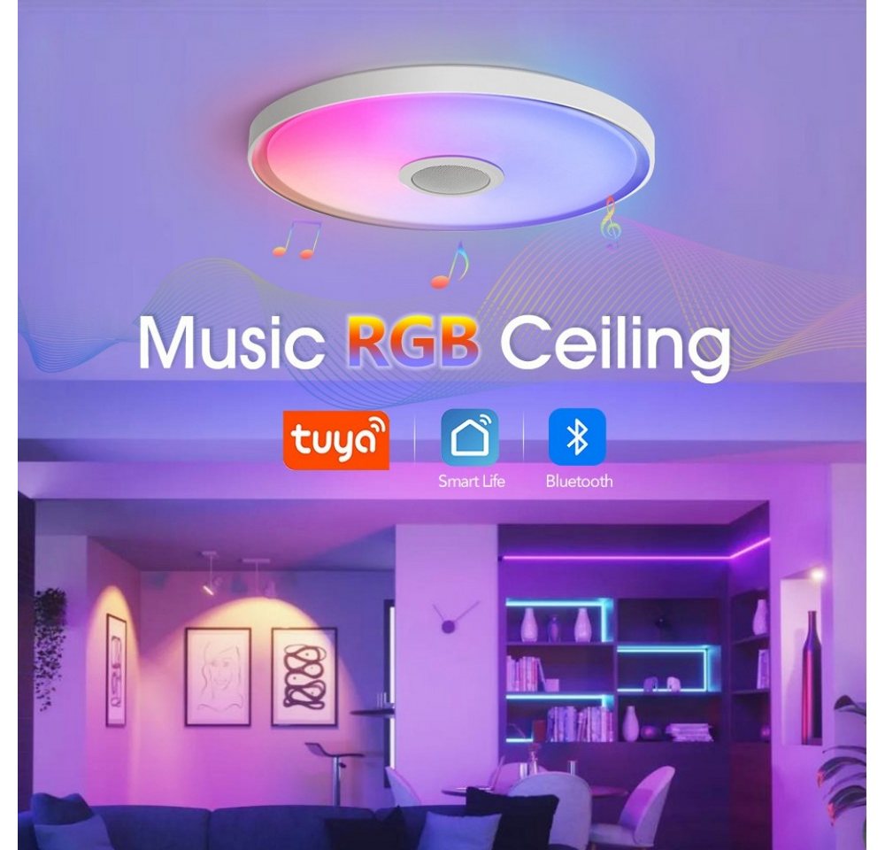 POPOLIC Deckenleuchte LED Deckenlampe RGB Bluetooth Lautsprecher Fernbedienung APP-Steuerung, LED fest integriert, Dimmbar mit Fernbedienung und APP-Steuerung,  – Bild 2 von 5