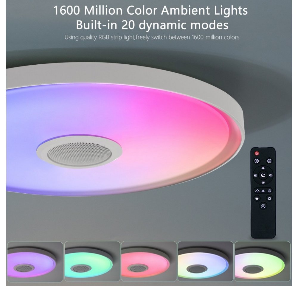 POPOLIC Deckenleuchte LED Deckenlampe RGB Bluetooth Lautsprecher Fernbedienung APP-Steuerung, LED fest integriert, Dimmbar mit Fernbedienung und APP-Steuerung,  – Bild 4 von 5