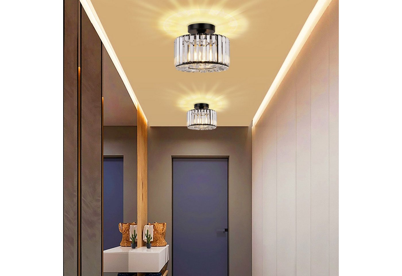 POPOLIC Deckenleuchte Pendelleuchte, Moderne Kristall Kronleuchter mit Glas Lampenschirm, Semi Unterputz Deckenleuchte für Wohnzimmer, Schlafzimmer, Esszimmer – Bild 3 von 5