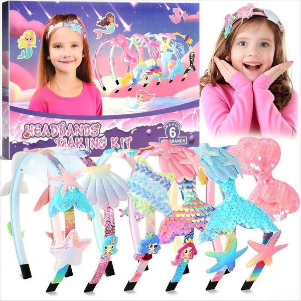 POPOLIC Haarband Haarreifen Mädchen, Meerjungfrau Geschenk mädchen 5 Jahre, 1-tlg., Haarreifen Selber Machen Basteln Mädchen, Geburtstagsgeschenk, Haarschmuck b