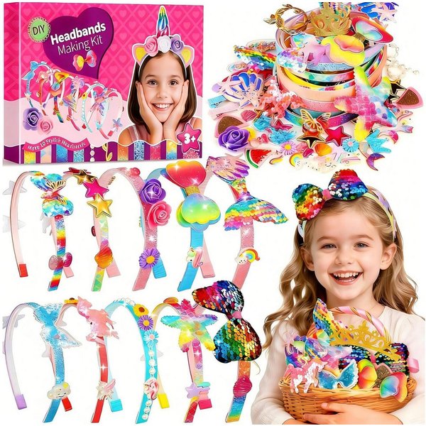 POPOLIC Haarband Multithema Haarreifen Haarschmuck, Einhorn Geschenke für Mädchen,10 Teile Kinder 4 Jahre, 10-tlg., Geschenk Mädchen 3 4 5 6 7 8 jahre, Kinderge