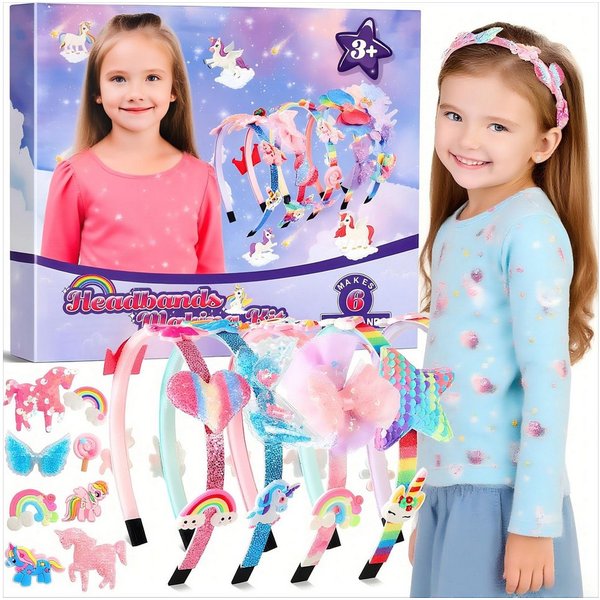 POPOLIC Haarreif Haarreifen Mädchen, Kreativset, Haarreifen Selber Machen Mädchen, 1-tlg., Mode Geburtstagsgeschenk für Mädchen, Einhorn, Haarschmuck Bastelset 